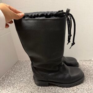 L.L. Bean Black Leather Winter Boots Womens 7 Made In Portugal Wool Felt Lined